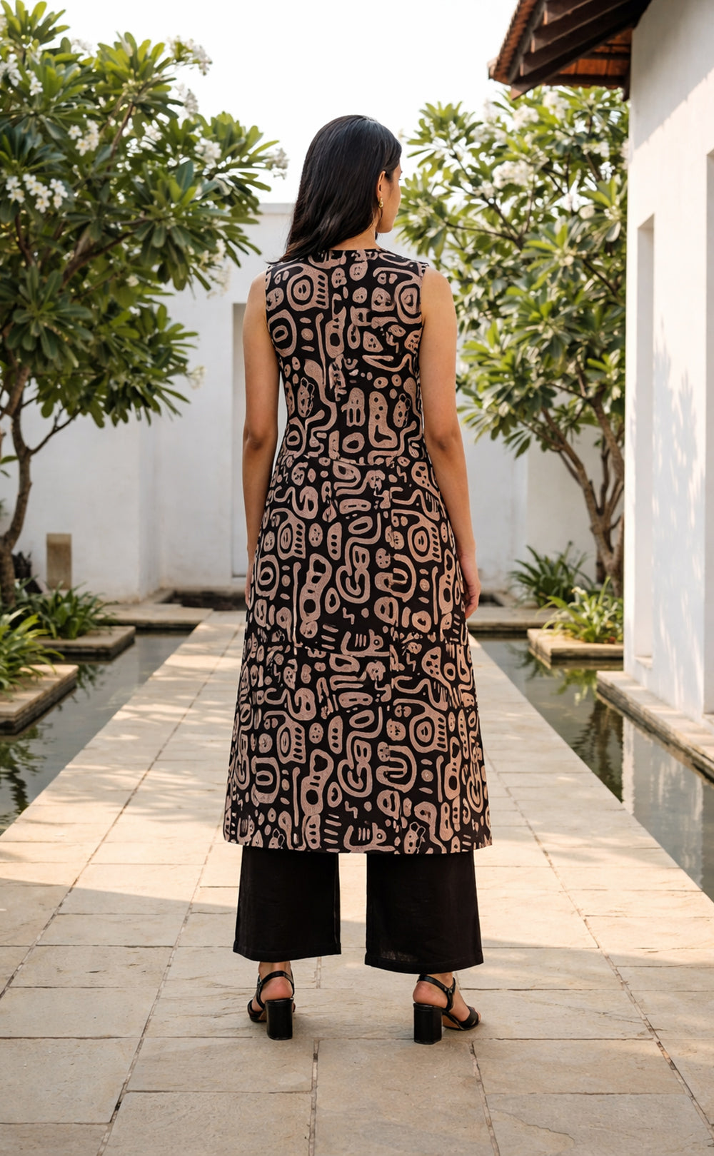 Black Cotton Abstract printed palazzo set