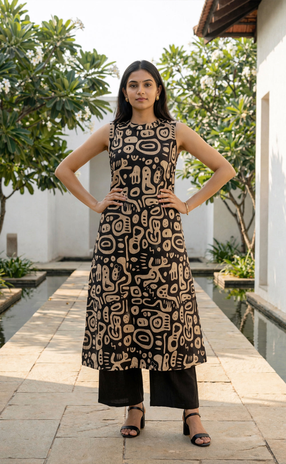 Black Cotton Abstract printed palazzo set