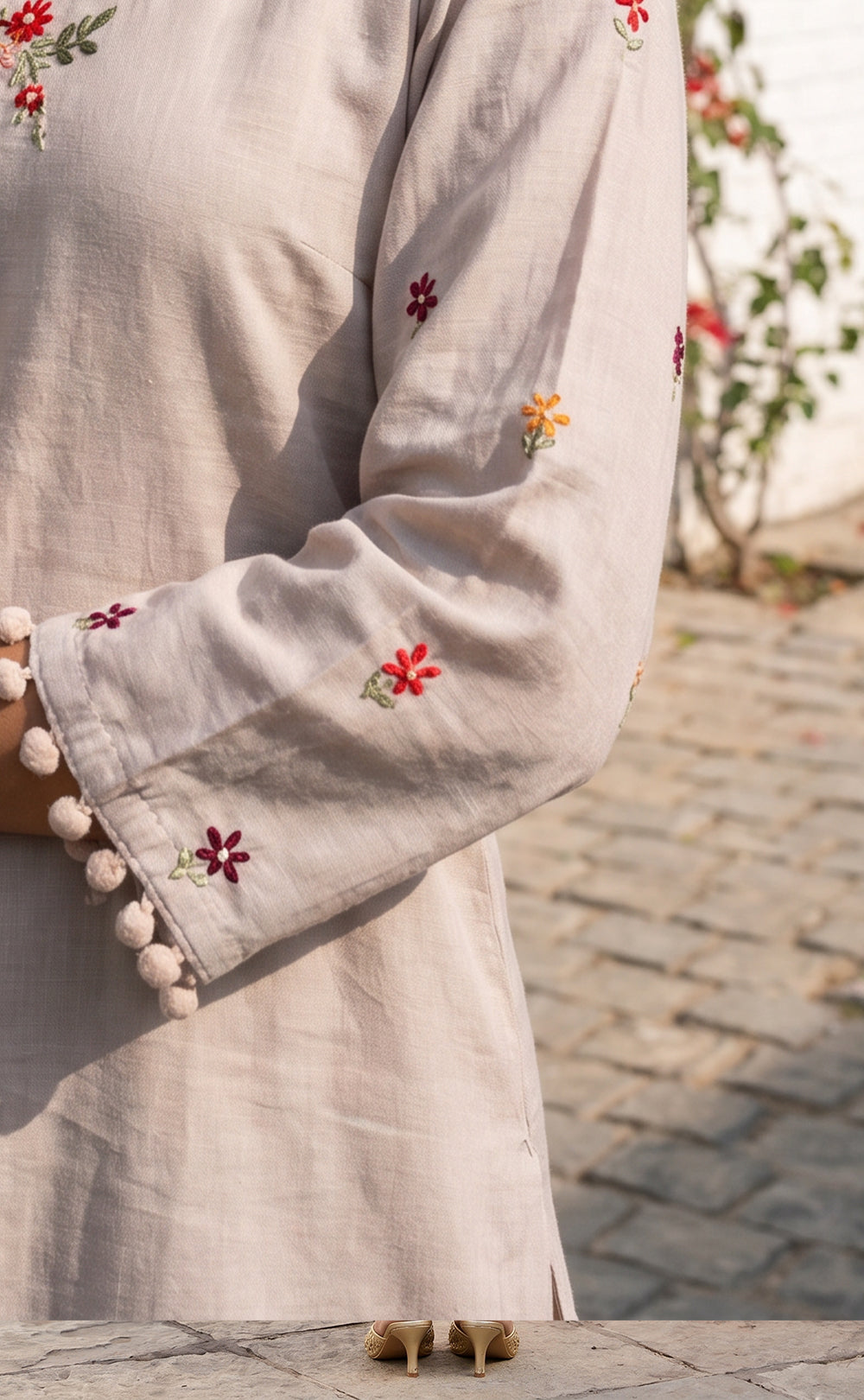 Grey Roman Silk All-Over Brush Paint Kurti Set