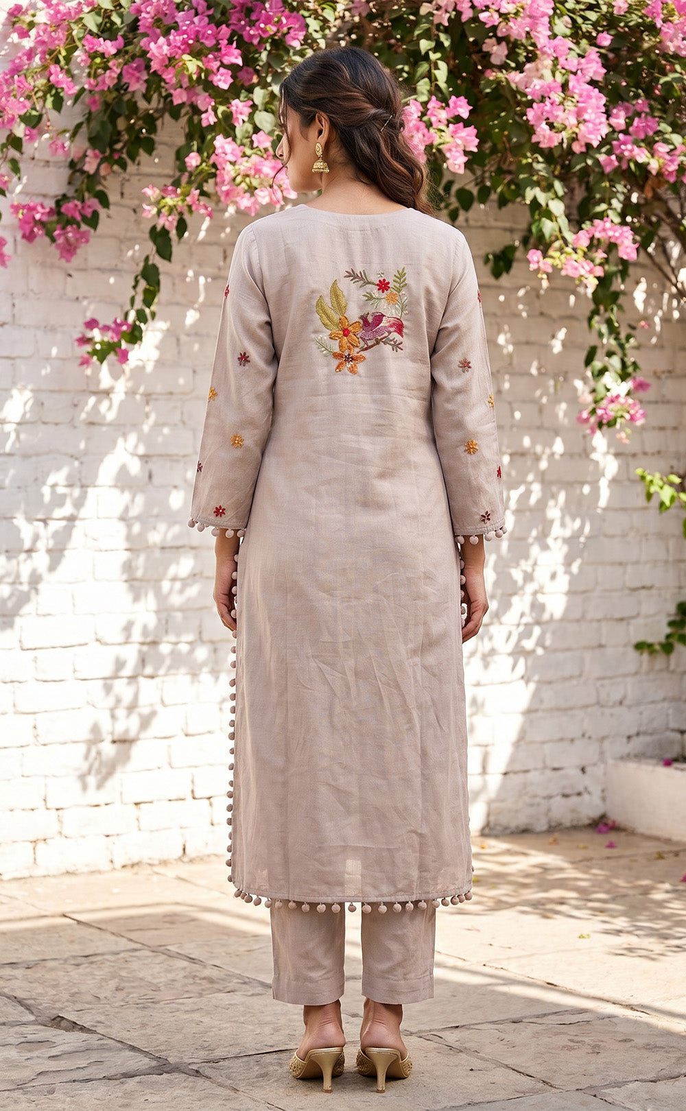 Grey Roman Silk All-Over Brush Paint Kurti Set
