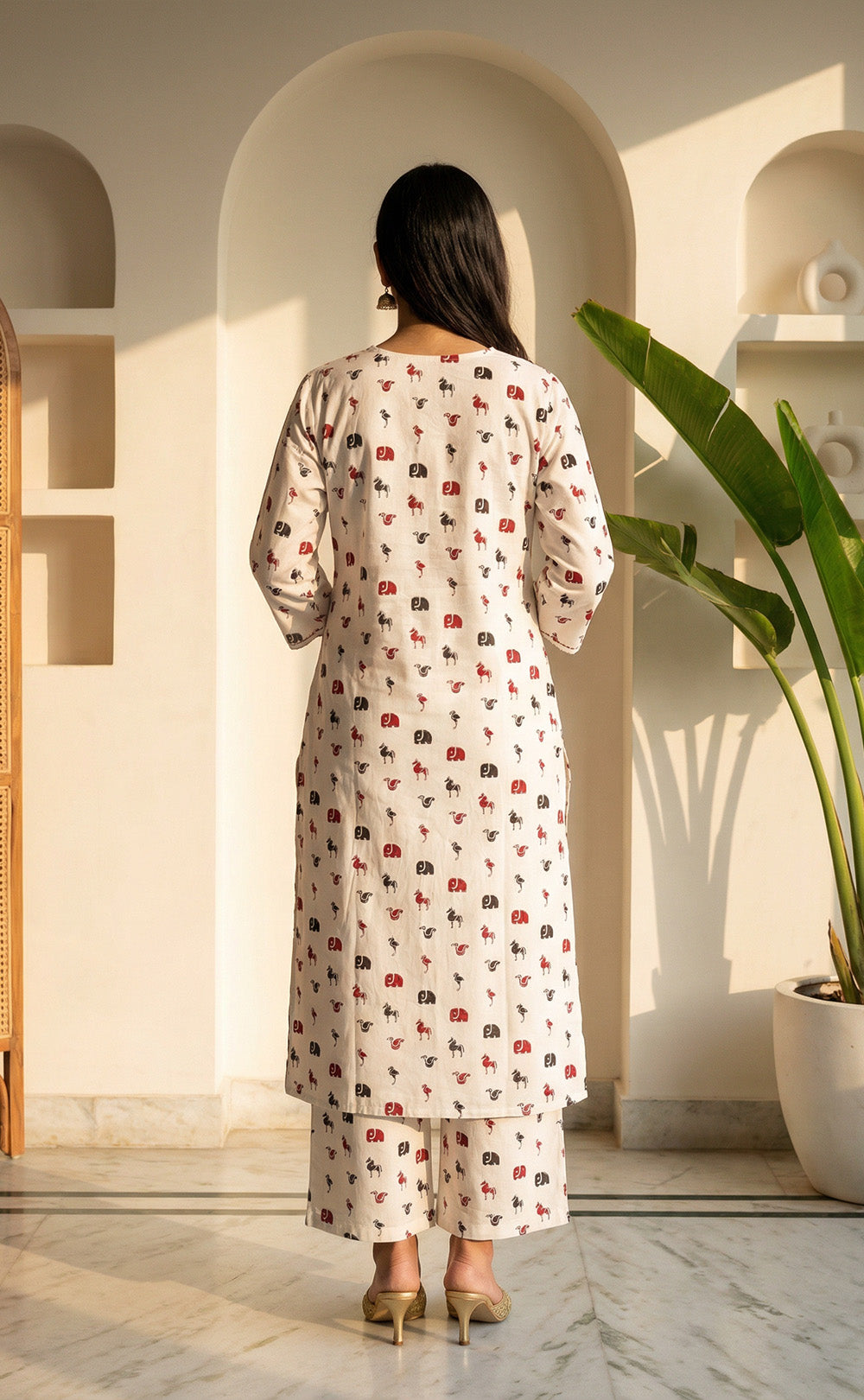 White Cotton Red and Black Mini Animal Print Co-ord Set