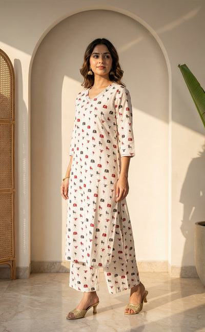 White Cotton Red and Black Mini Animal Print Co-ord Set