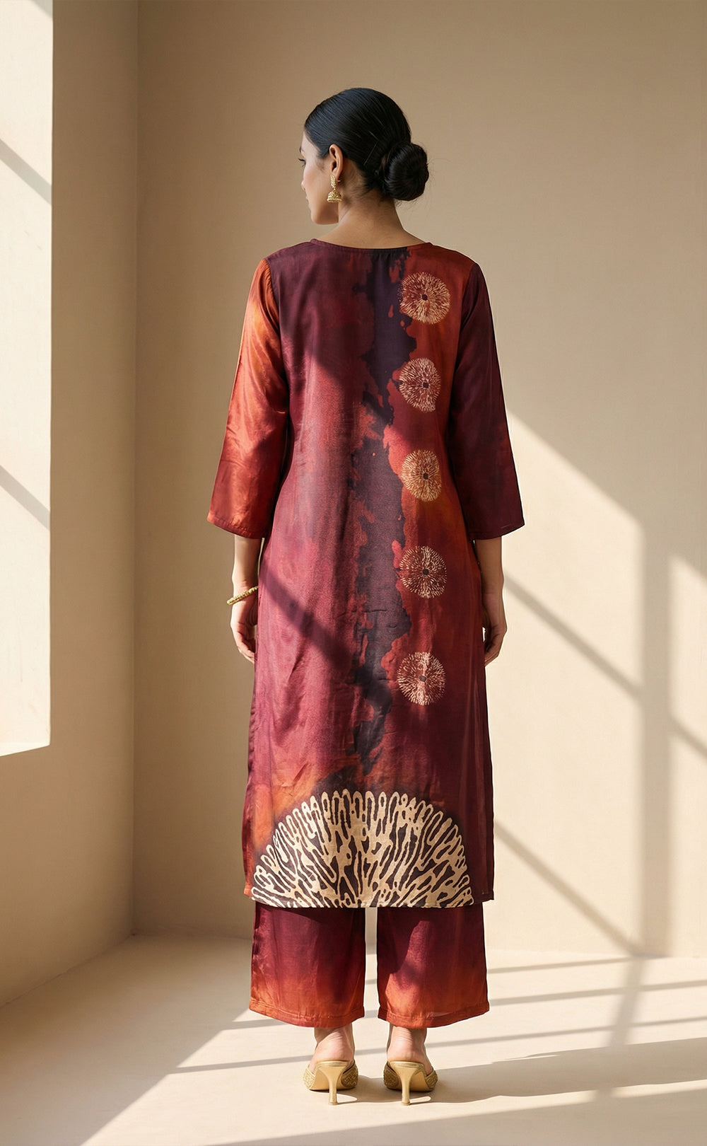 Maroon Muslin Silk Shibori print Indo Western Co-ord Set