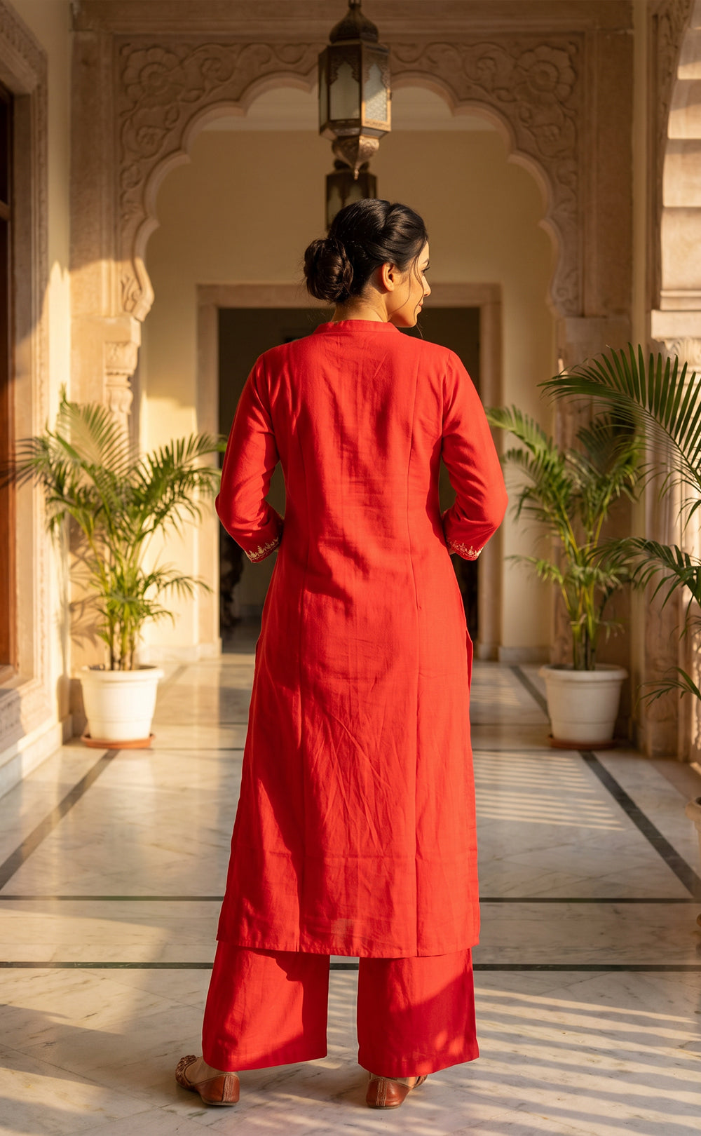 Red Fancy Beats Embroidery work Kurti set