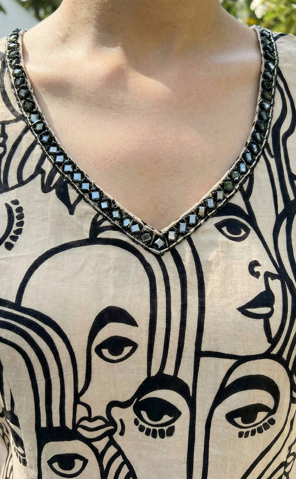 Cream Colour Cotton Face printed Cord set