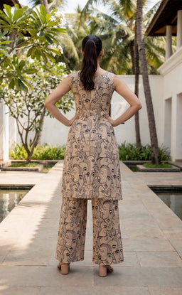 Cream Colour Cotton Face printed Cord set