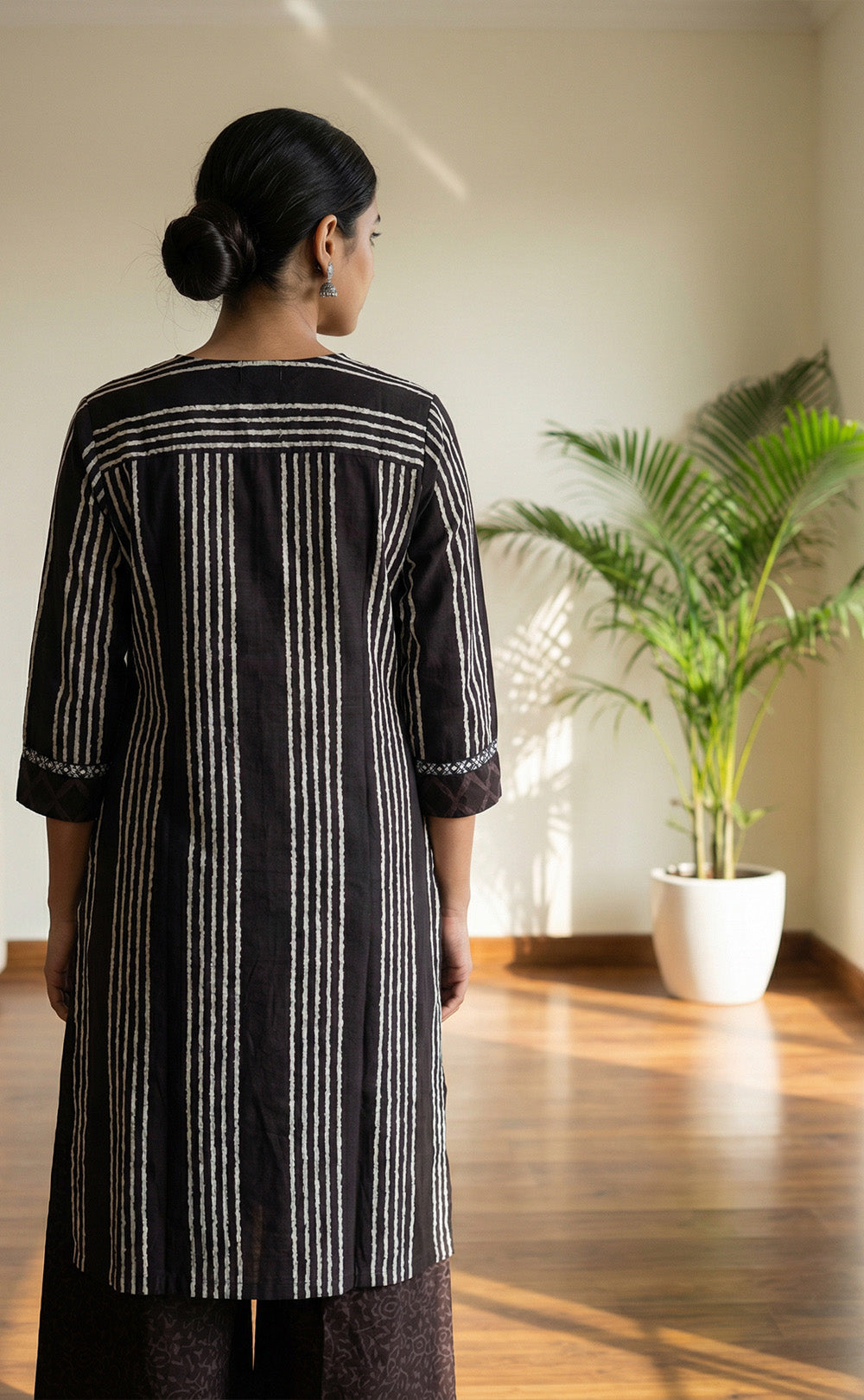 Dark Wine Cotton Mirror Thread Work with Lace Neck Kurti Set