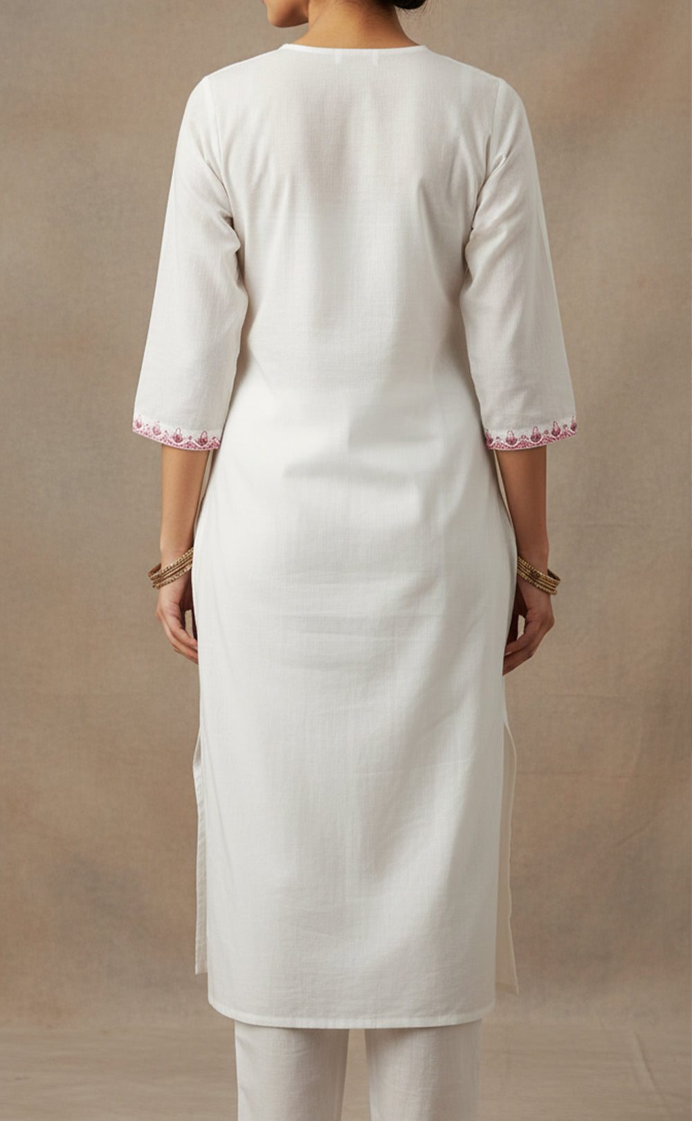 White Cotton 3- Piece kurti set with Brush paint Dupatta