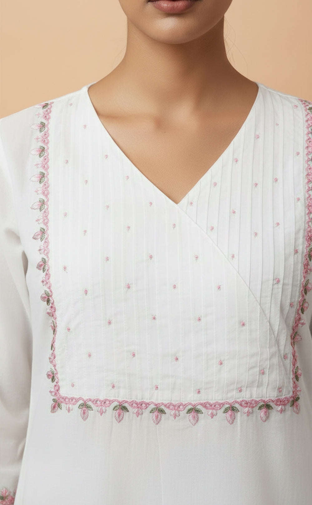 White Cotton 3- Piece kurti set with Brush paint Dupatta