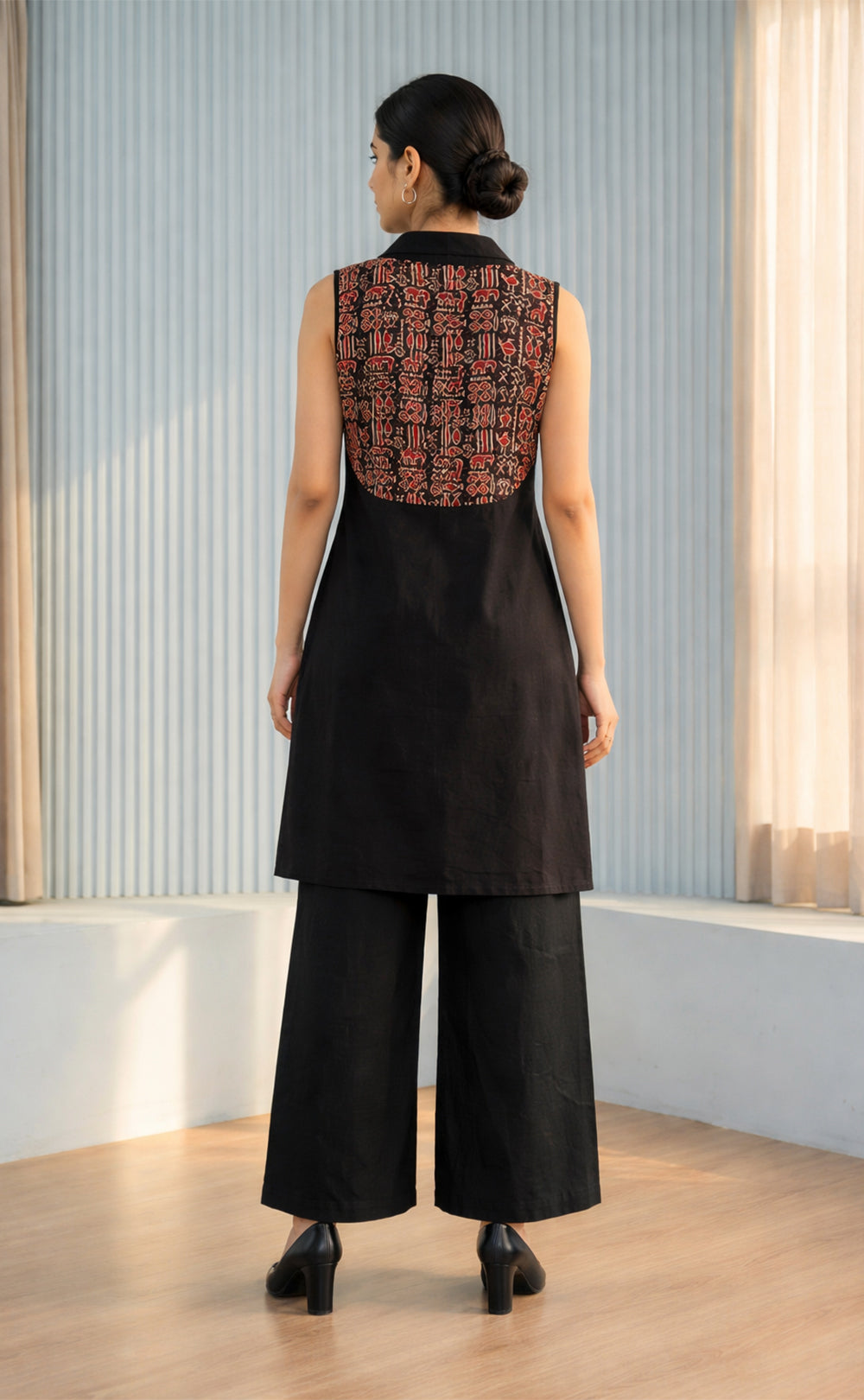 Black Cotton plazo set with Kalamkari Jocket