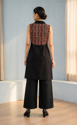 Black Cotton plazo set with Kalamkari Jocket