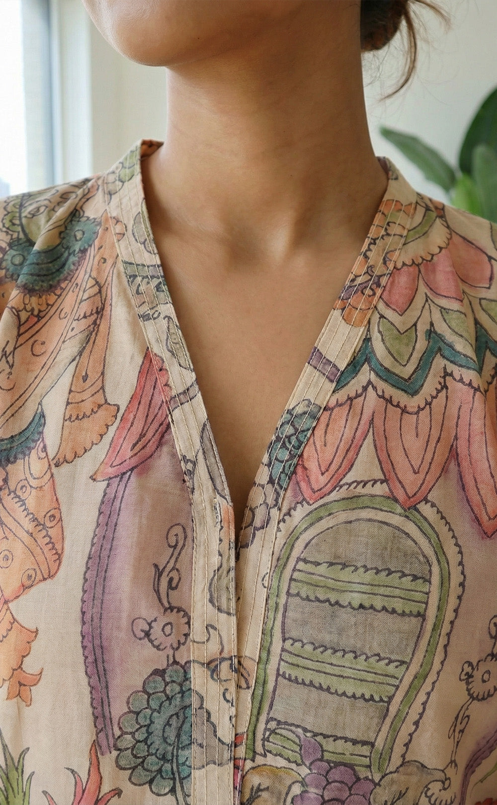 Cream cotton Kalamkari printed  Fancy Chudidar