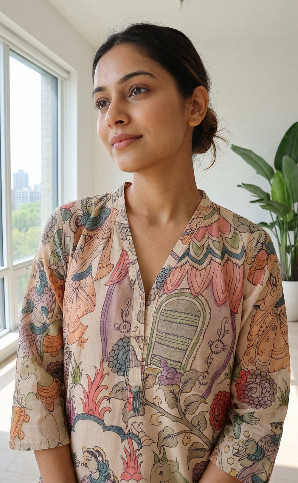 Cream cotton Kalamkari printed  Fancy Chudidar