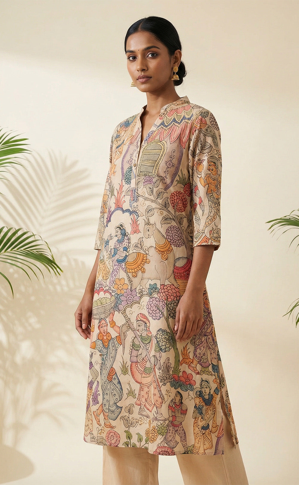 Cream cotton Kalamkari printed  Fancy Chudidar