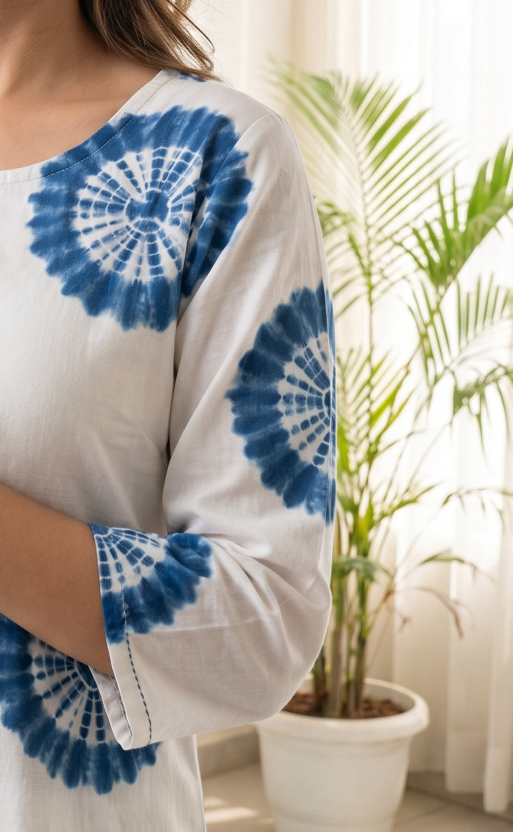 White And Blue Cotton Printed Co-ord Set