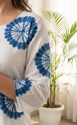 White And Blue Cotton Printed Co-ord Set