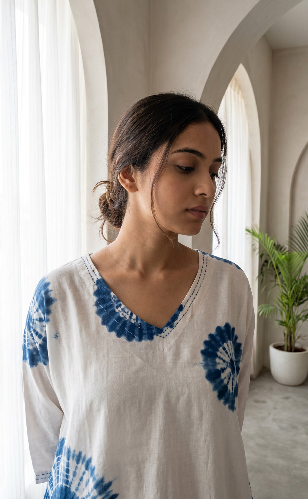 White And Blue Cotton Printed Co-ord Set
