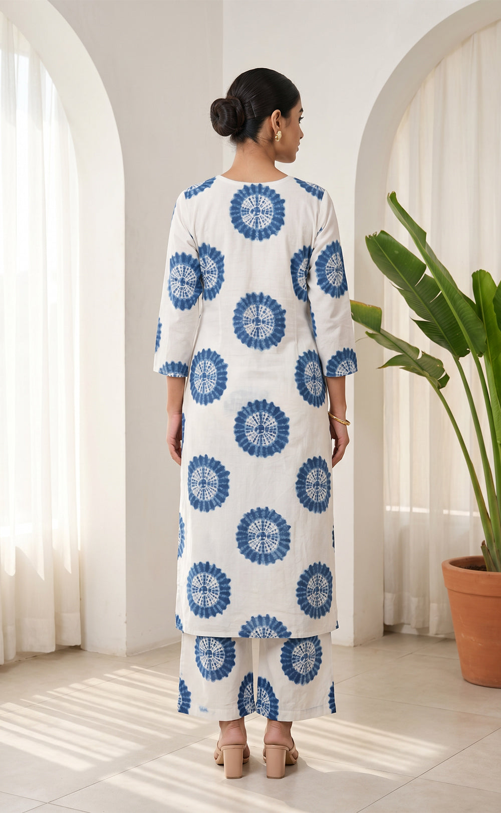 White And Blue Cotton Printed Co-ord Set