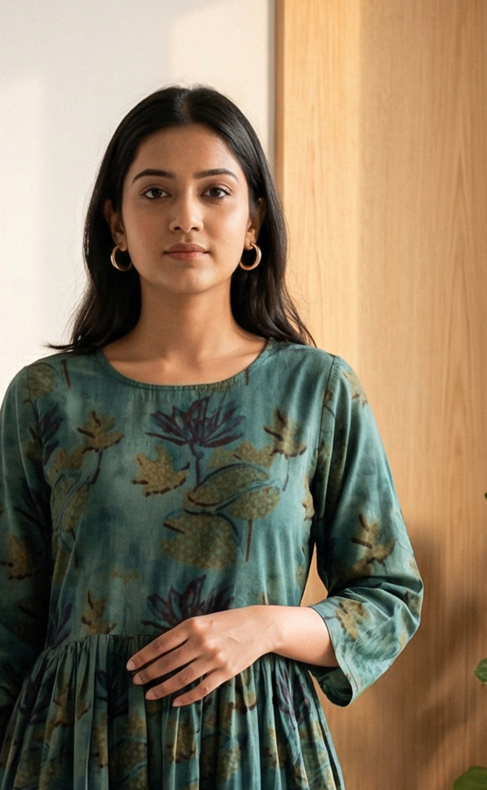 Forest Green mal cotton Ghera printed Flair  kurti