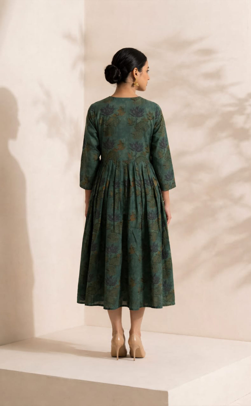 Forest Green mal cotton Ghera printed Flair  kurti