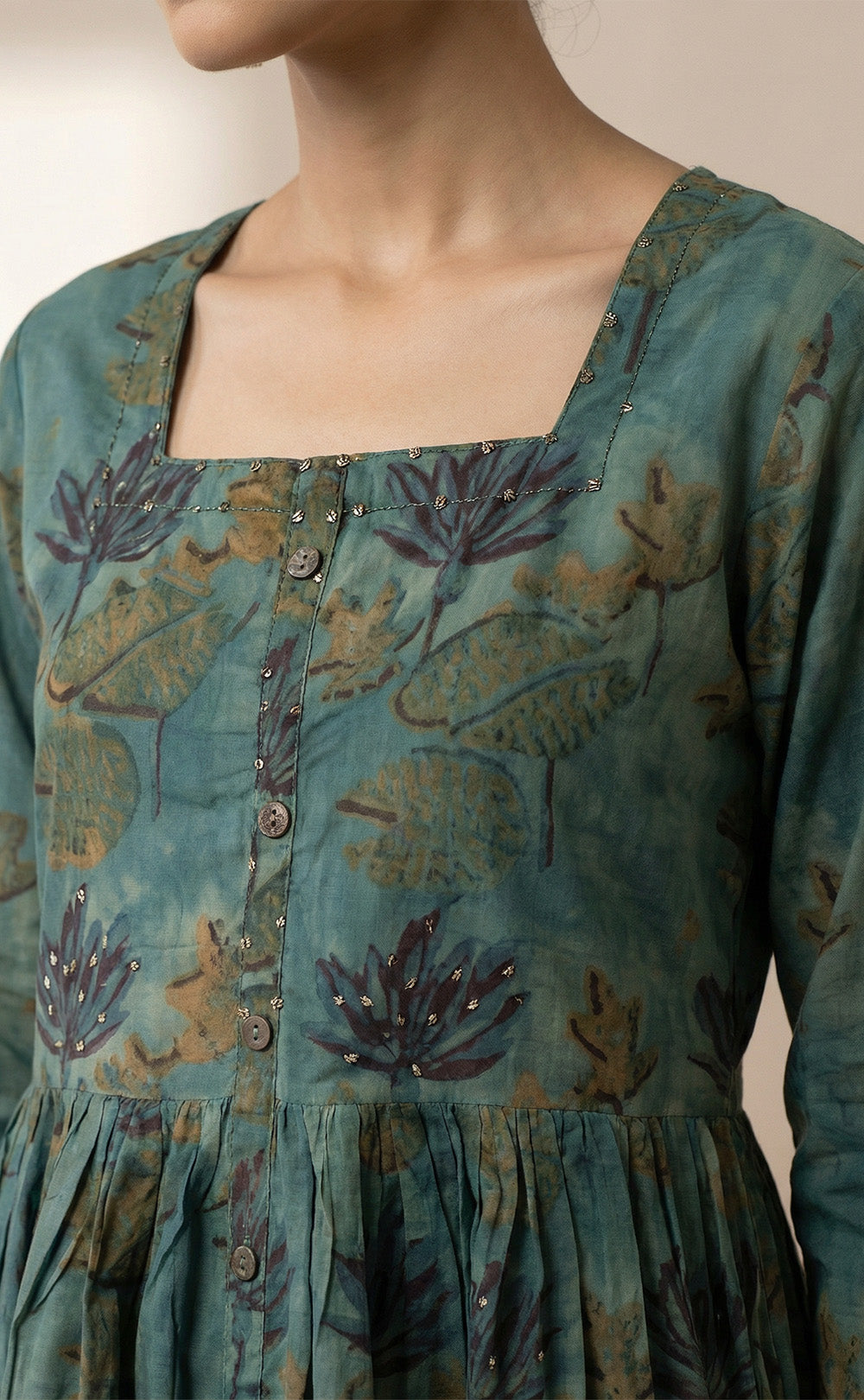 Forest Green mal cotton Ghera printed Flair  kurti