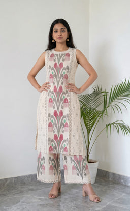 Cream Cotton All-Over Ethnic Printed Co-ord Set