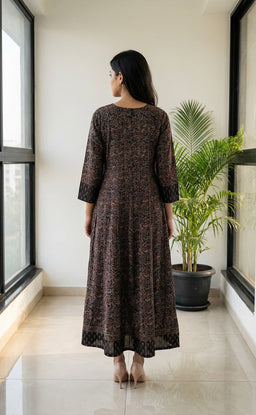 Black Cotton All-over Kalamkari Printed Kurti Set