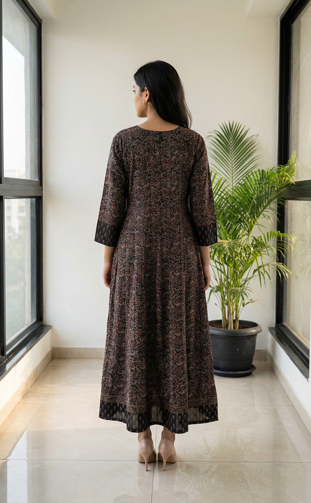 Black Cotton All-over Kalamkari Printed Kurti Set
