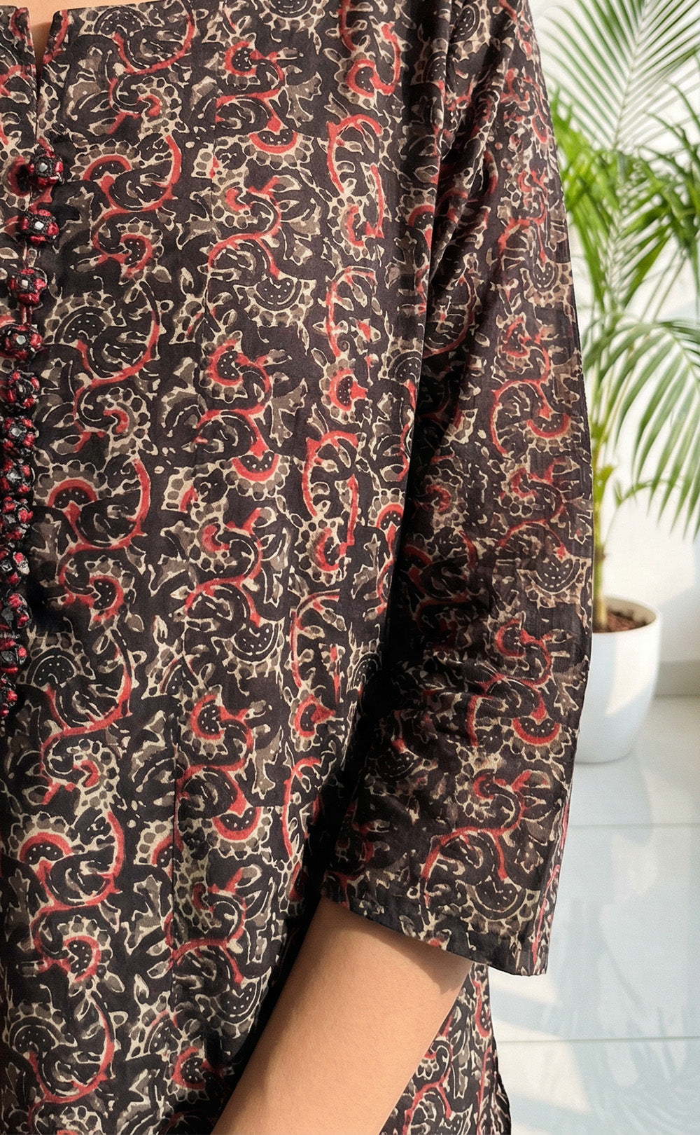 Black Cotton All-over Kalamkari Printed Kurti Set