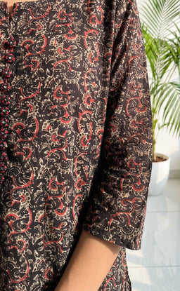 Black Cotton All-over Kalamkari Printed Kurti Set