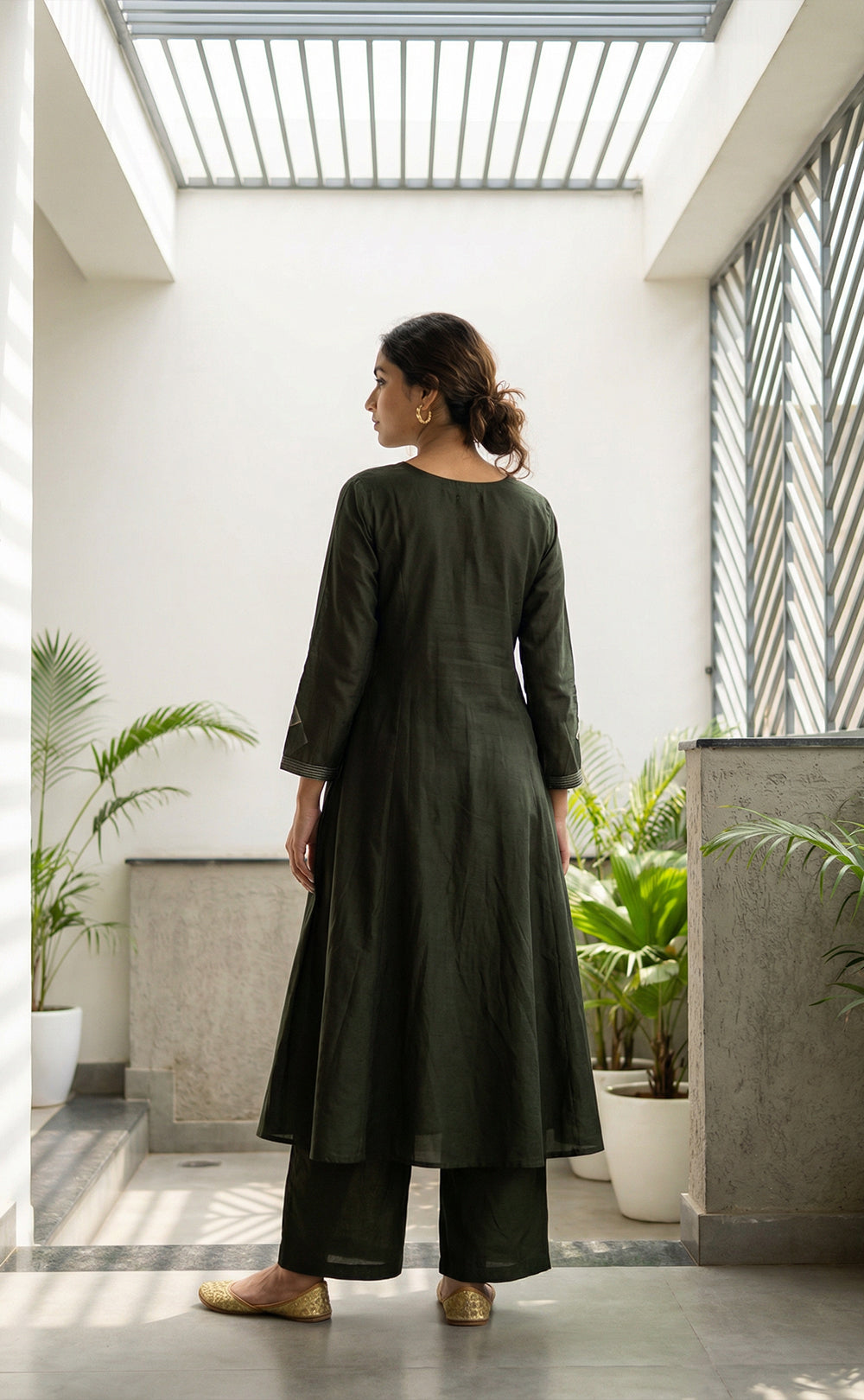 Forest Green Fancy Hand Embroidered Work Flair Kurti Set