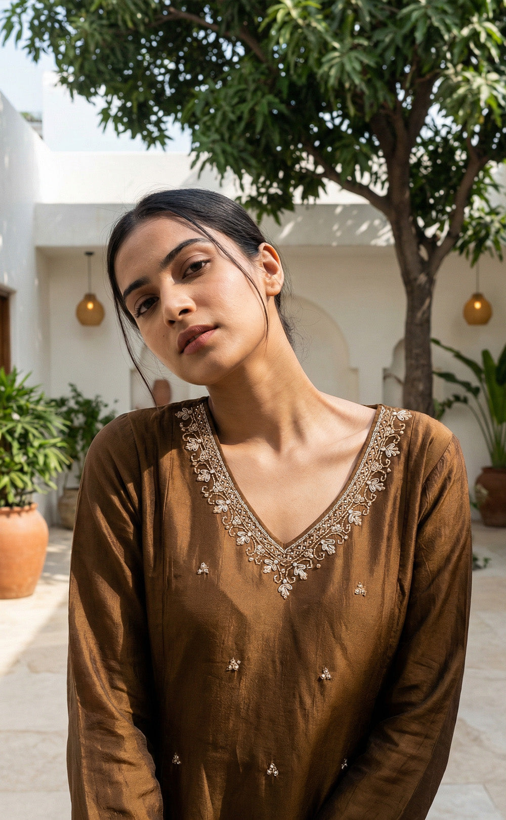 Mustard Yellow Fancy Hand Embroidered Work Kurti Set