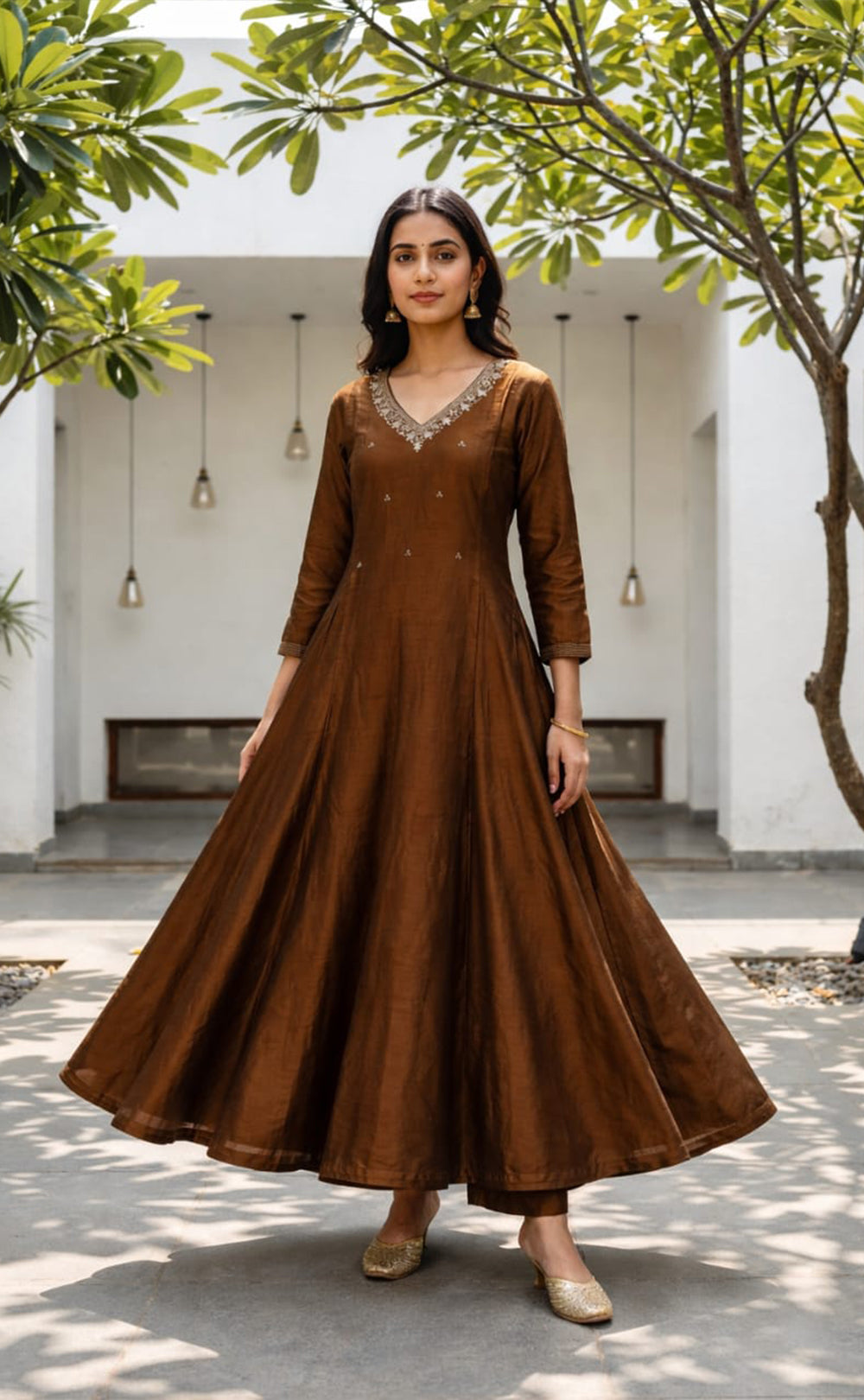 Mustard Yellow Fancy Hand Embroidered Work Kurti Set
