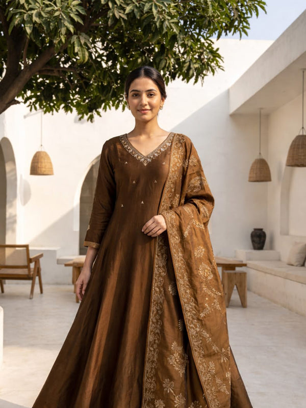 Mustard Yellow Fancy Hand Embroidered Work Kurti Set