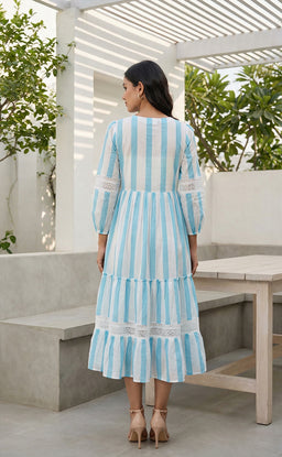 Sky Blue And Yellow Cotton Inner With Embroidery Patch Work With Coat Indo Western