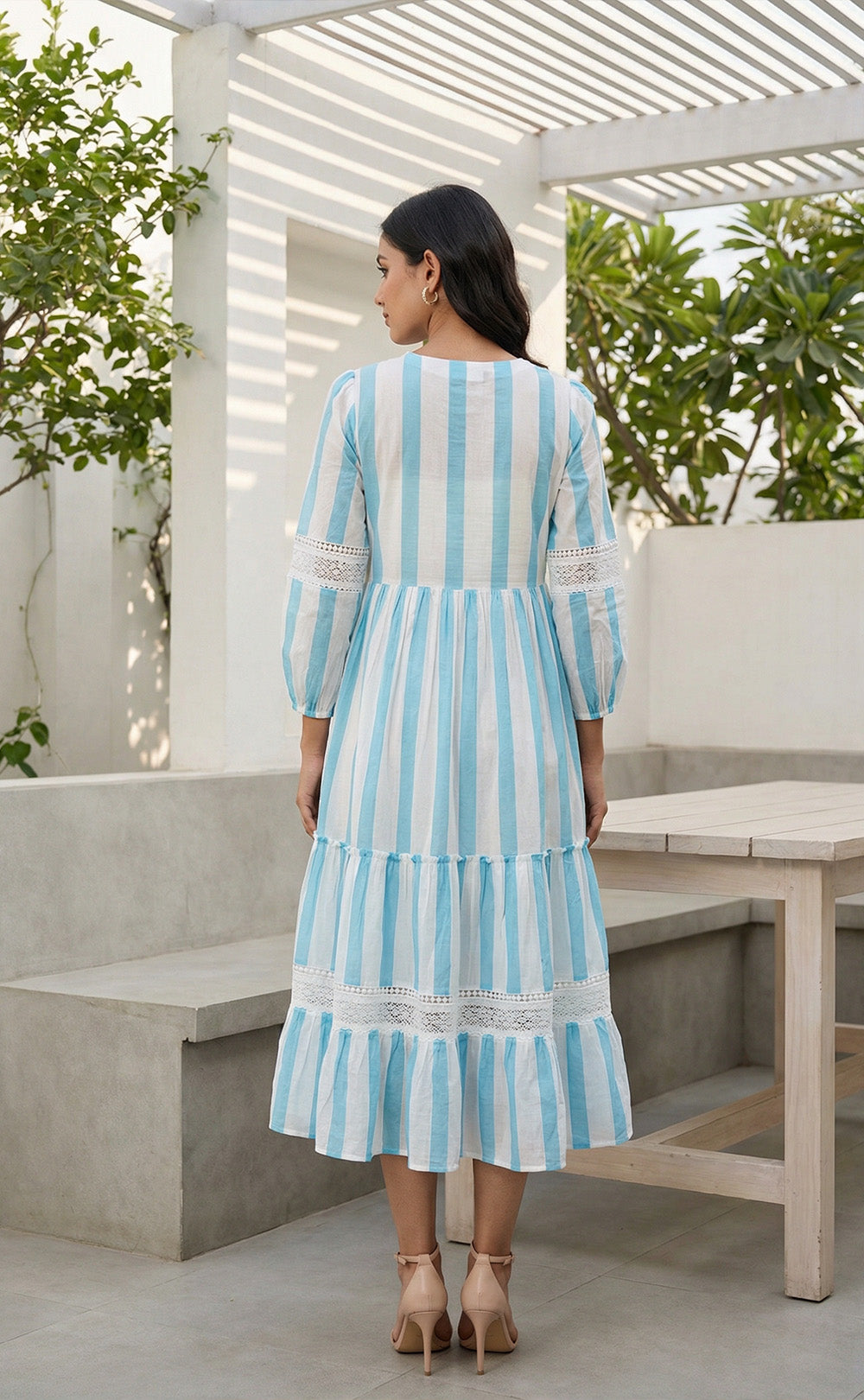 Sky Blue And Yellow Cotton Inner With Embroidery Patch Work With Coat Indo Western