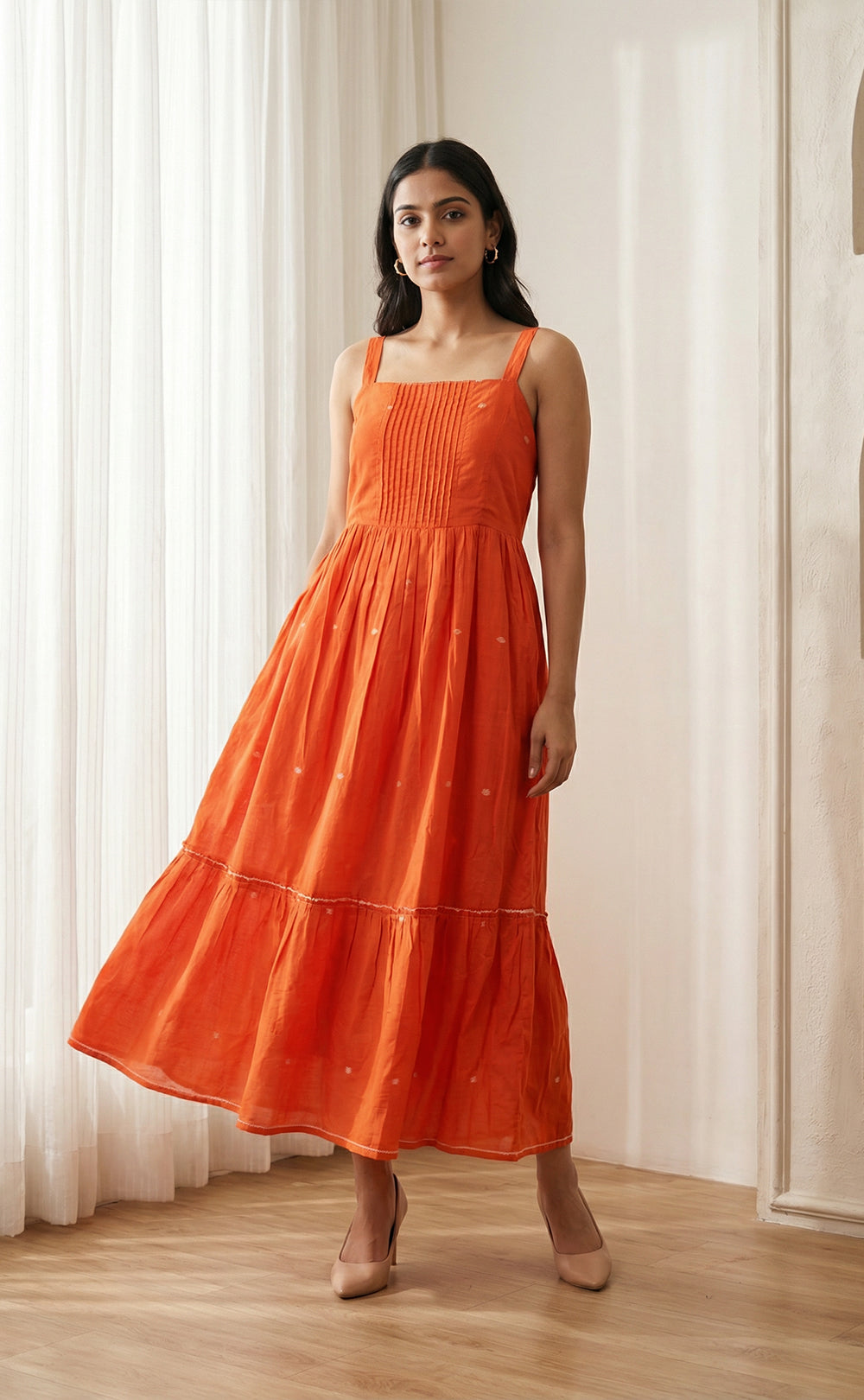 Orange and Mint Green Cotton Coat Model Indo Western