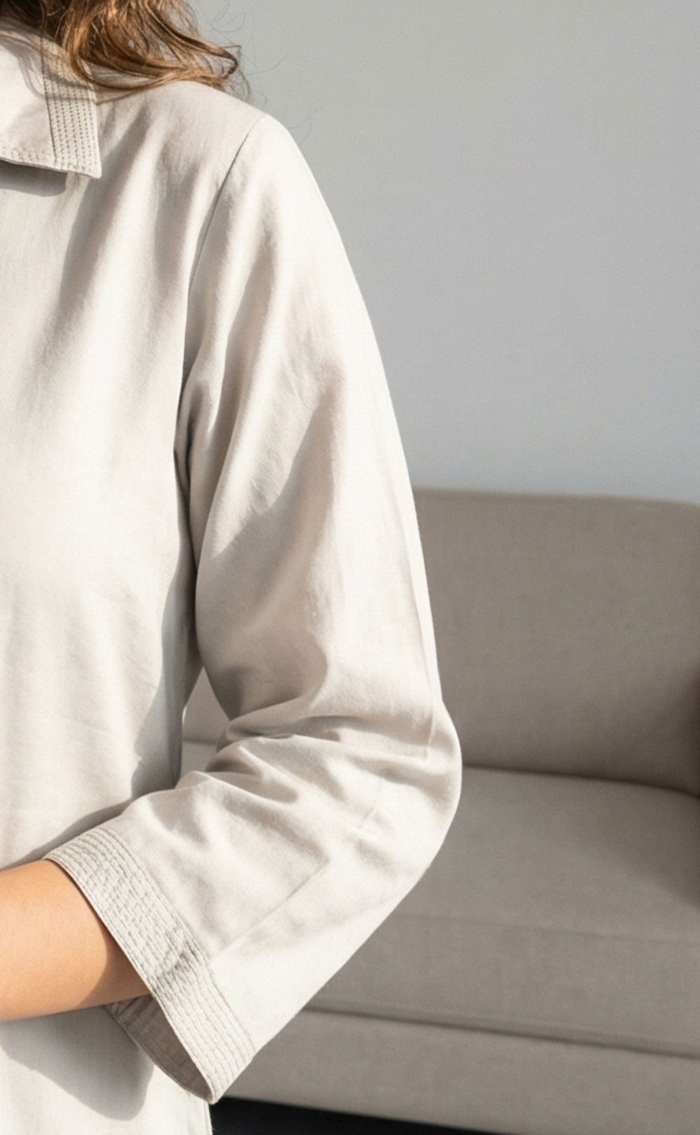 Light Olive Fancy Beads Embroidery Zari Work Flair Kurti