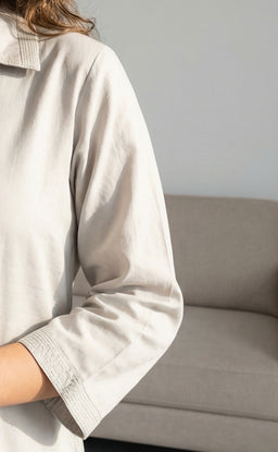 Light Olive Fancy Beads Embroidery Zari Work Flair Kurti