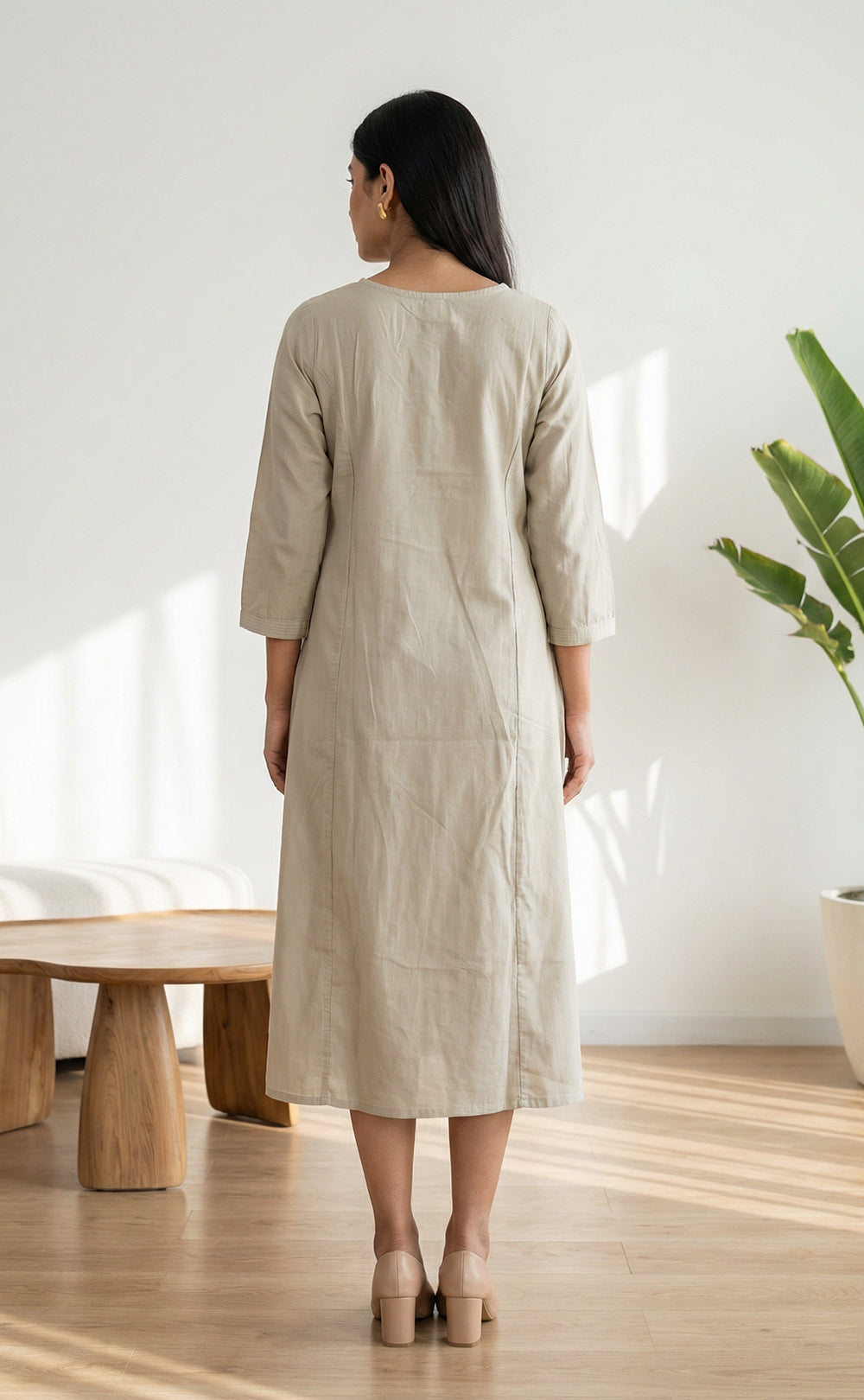 Light Olive Fancy Beads Embroidery Zari Work Flair Kurti