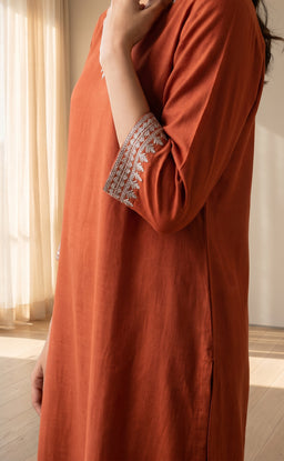 Rust Orange Fancy Zari Embroidery Work Chudidhar
