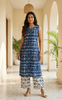 Blue Cotton All-over Geometric Print Co-ord Set