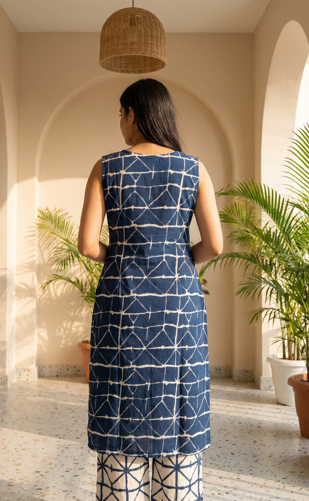 Blue Cotton All-over Geometric Print Co-ord Set