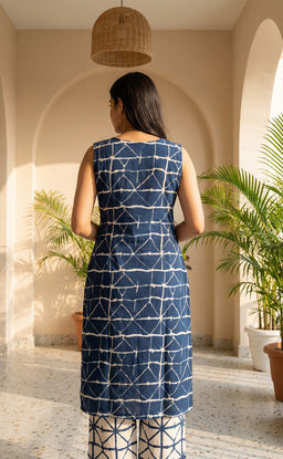Blue Cotton All-over Geometric Print Co-ord Set
