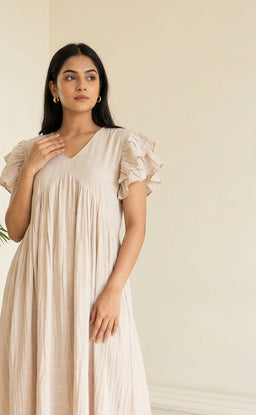 Cream Imported Fabric Frills Work Flair Kurti