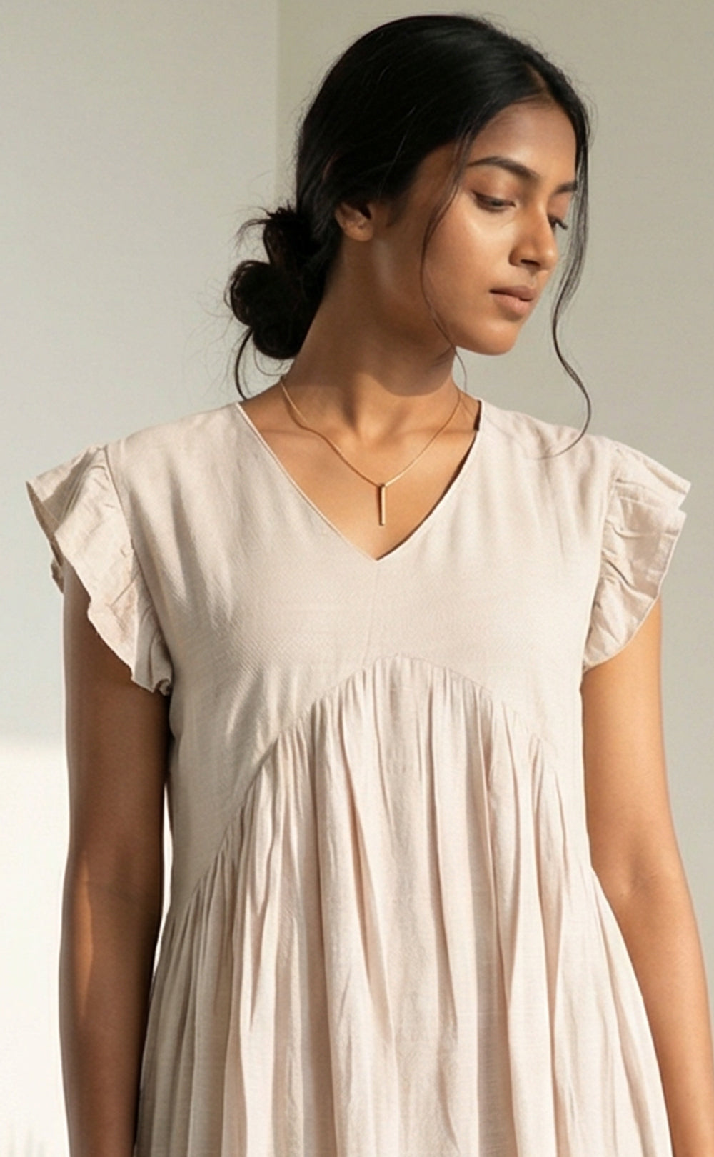 Cream Imported Fabric Frills Work Flair Kurti