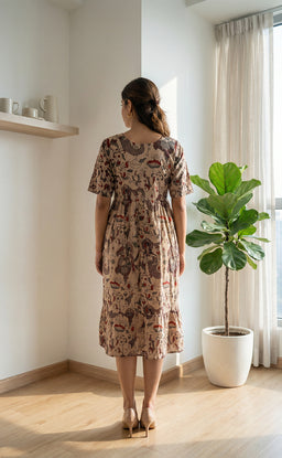 Cream and Marron Colour Kalamkari Printed Flair Kurti