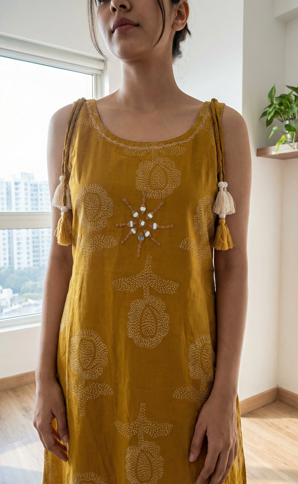 Mustard Yellow Cotton Dots Floral Printed Co-ord Set