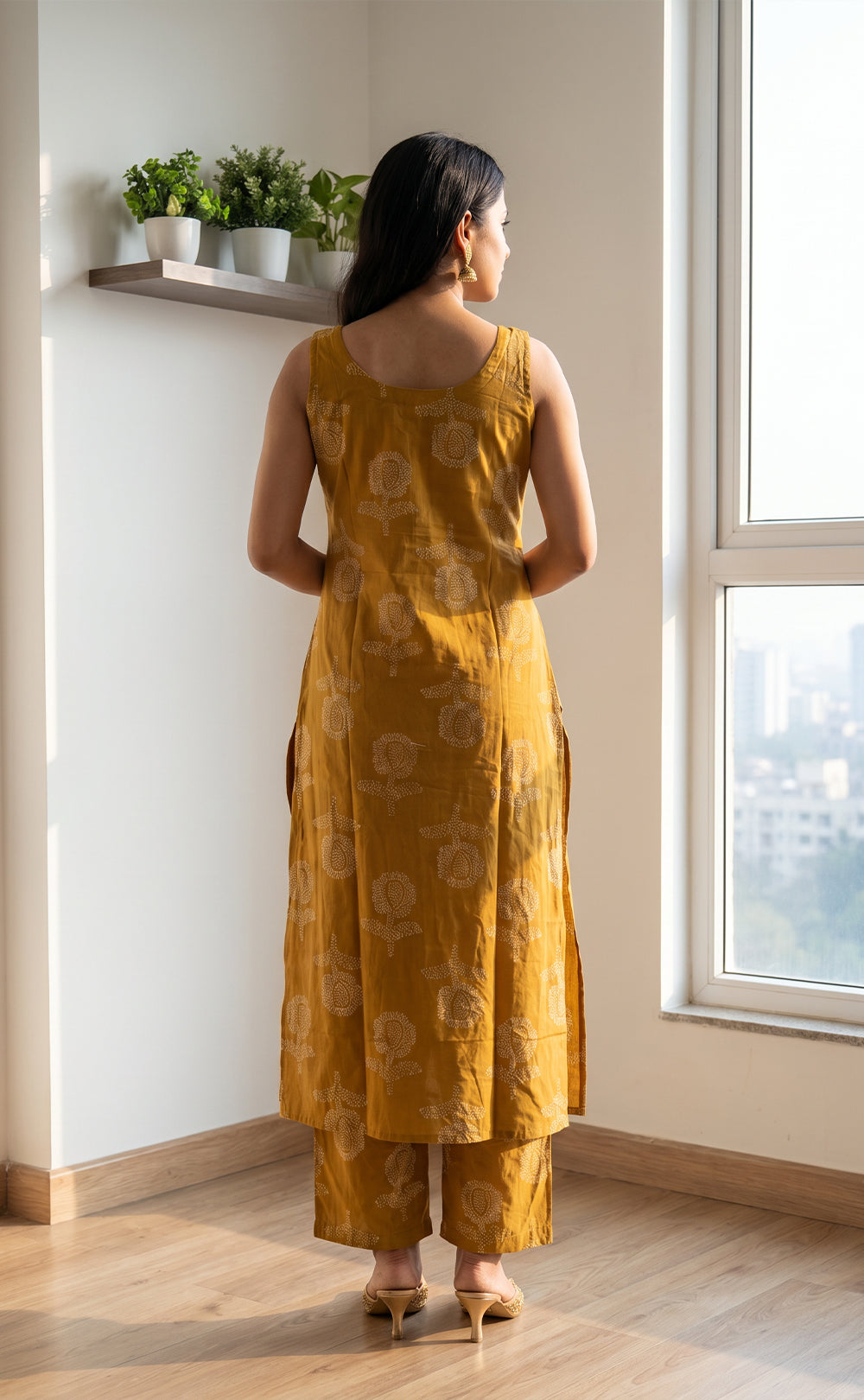 Mustard Yellow Cotton Dots Floral Printed Co-ord Set