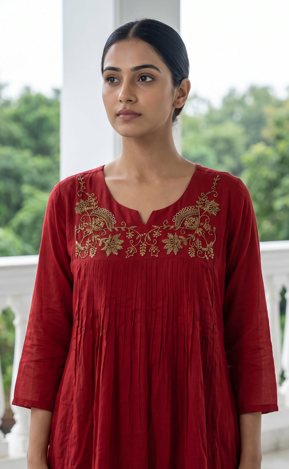 Marron Chinon Beats Work Kurti Set
